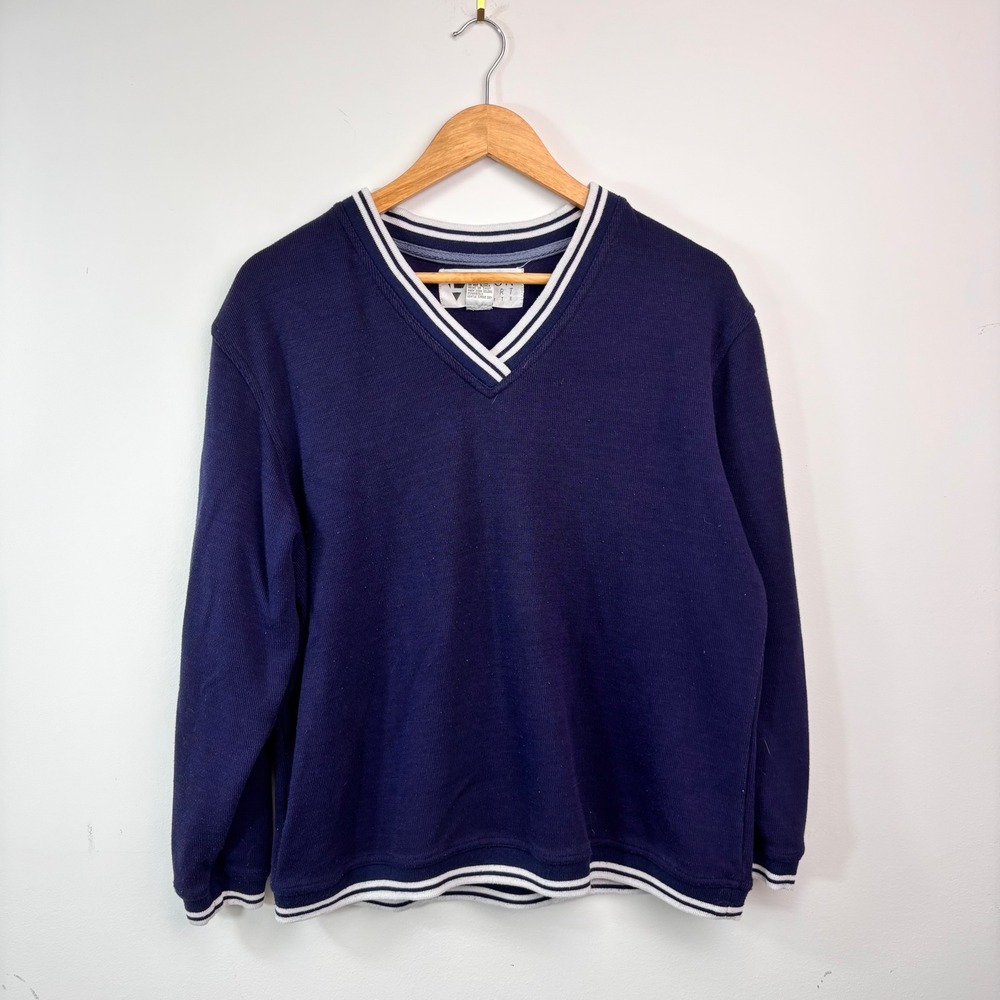 Vintage Lavon Sport Petite Navy V-Neck Varsity Sweatshirt 80s 90s Preppy